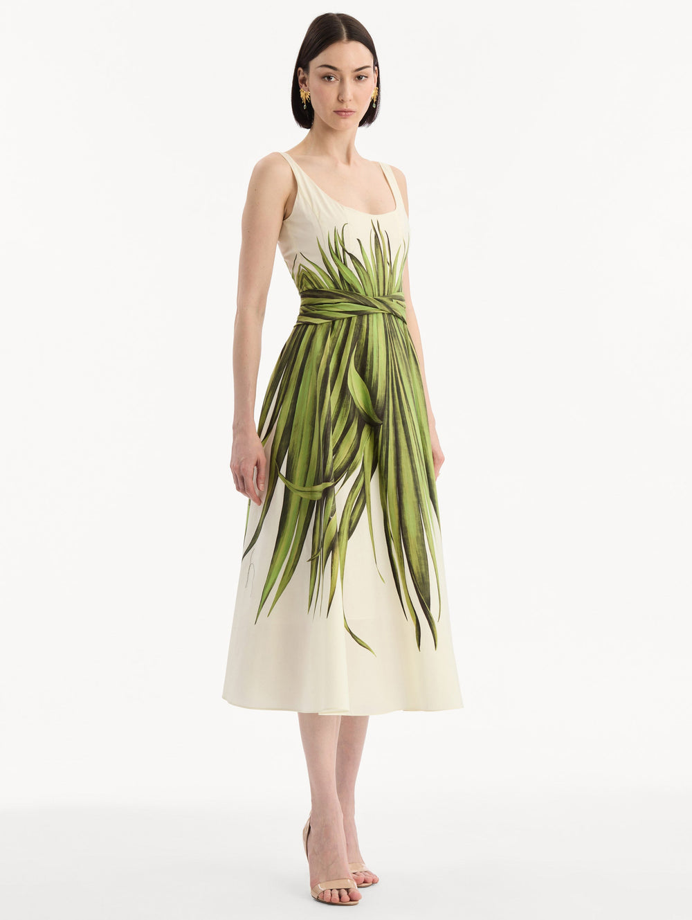 Oscar de la Renta Palm Leaves Cotton Poplin Dress