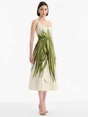 Oscar de la Renta Palm Leaves Cotton Poplin Dress