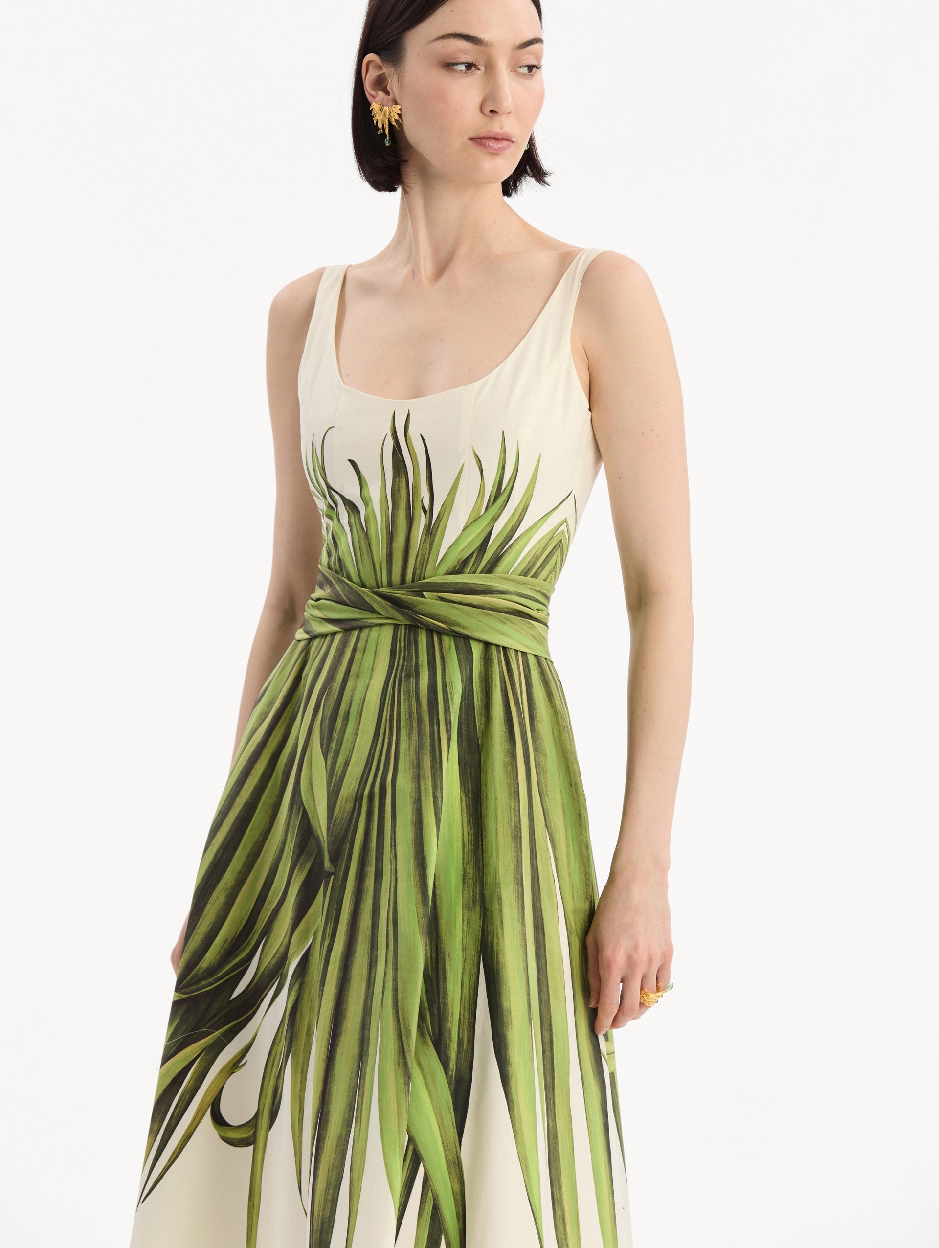 Oscar de la Renta Palm Leaves Cotton Poplin Dress