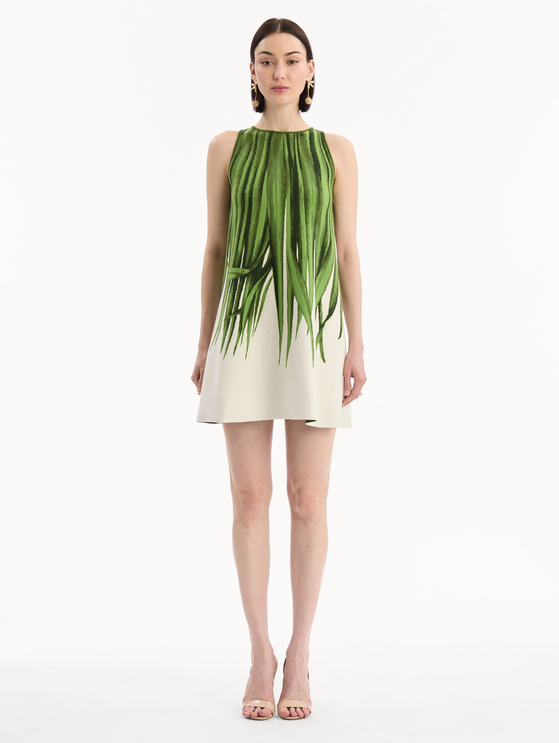 Oscar de la Renta Palm Leaves Jacquard Shift Dress