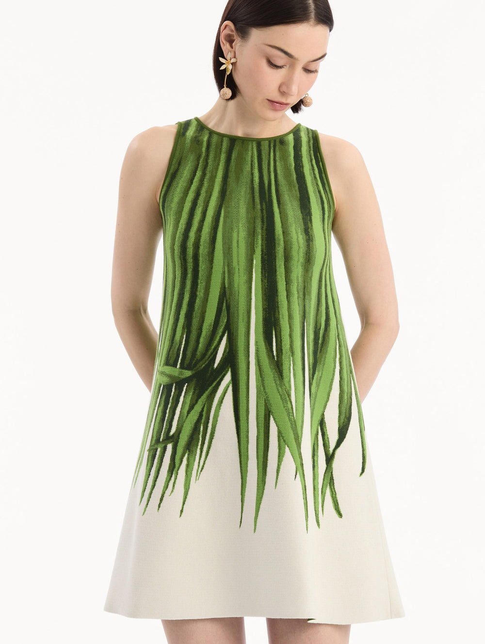Oscar de la Renta Palm Leaves Jacquard Shift Dress