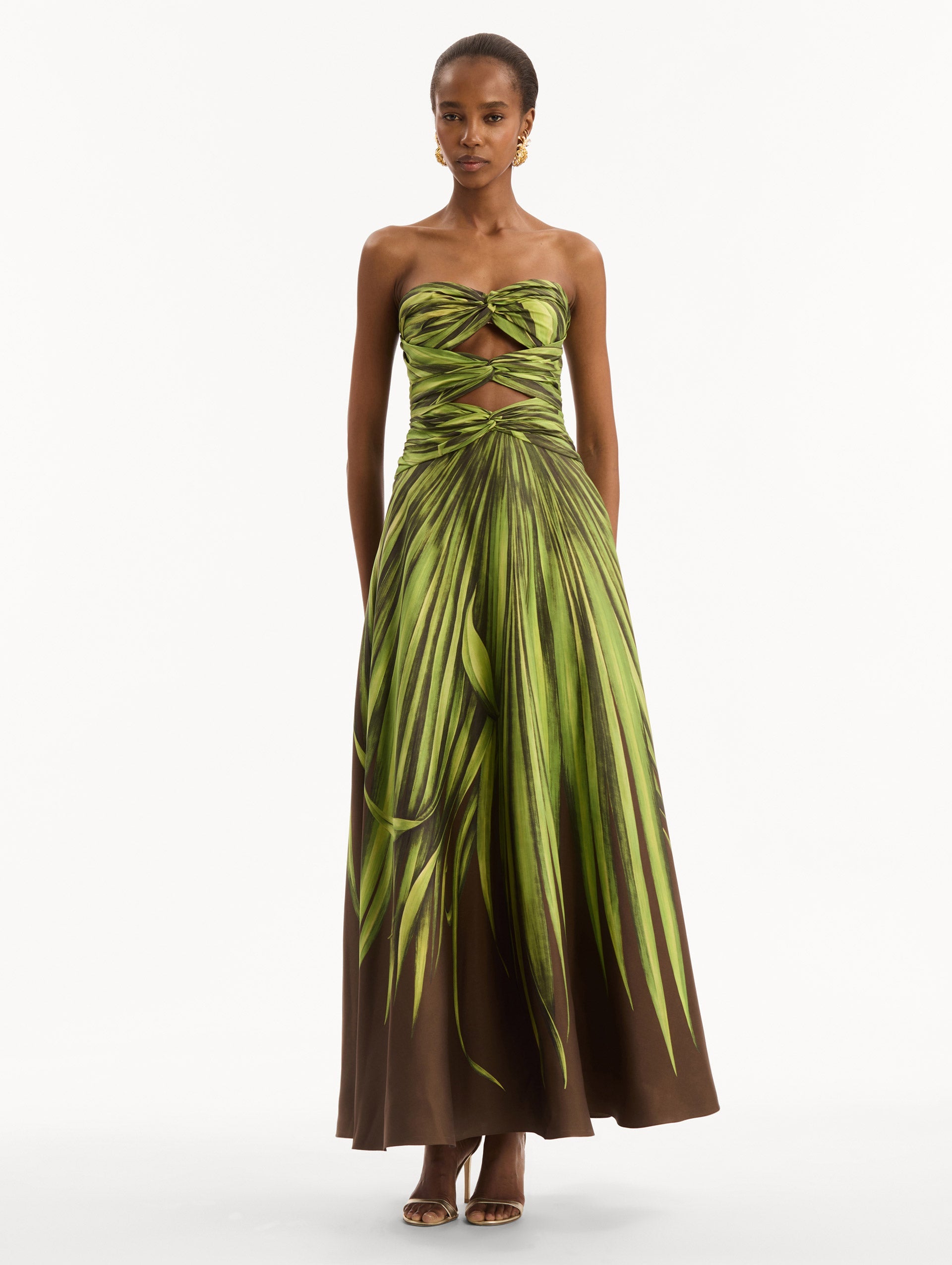 Oscar de la Renta Palm Leaves Silk Twill Cocktail Dress