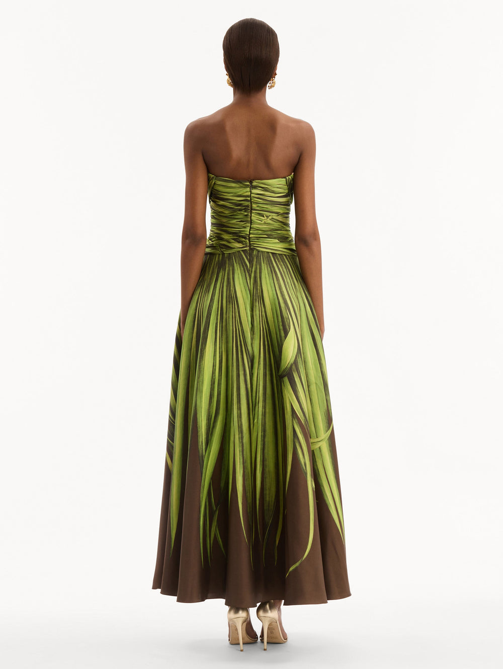 Oscar de la Renta Palm Leaves Silk Twill Cocktail Dress
