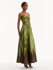 Oscar de la Renta Palm Leaves Silk Twill Cocktail Dress
