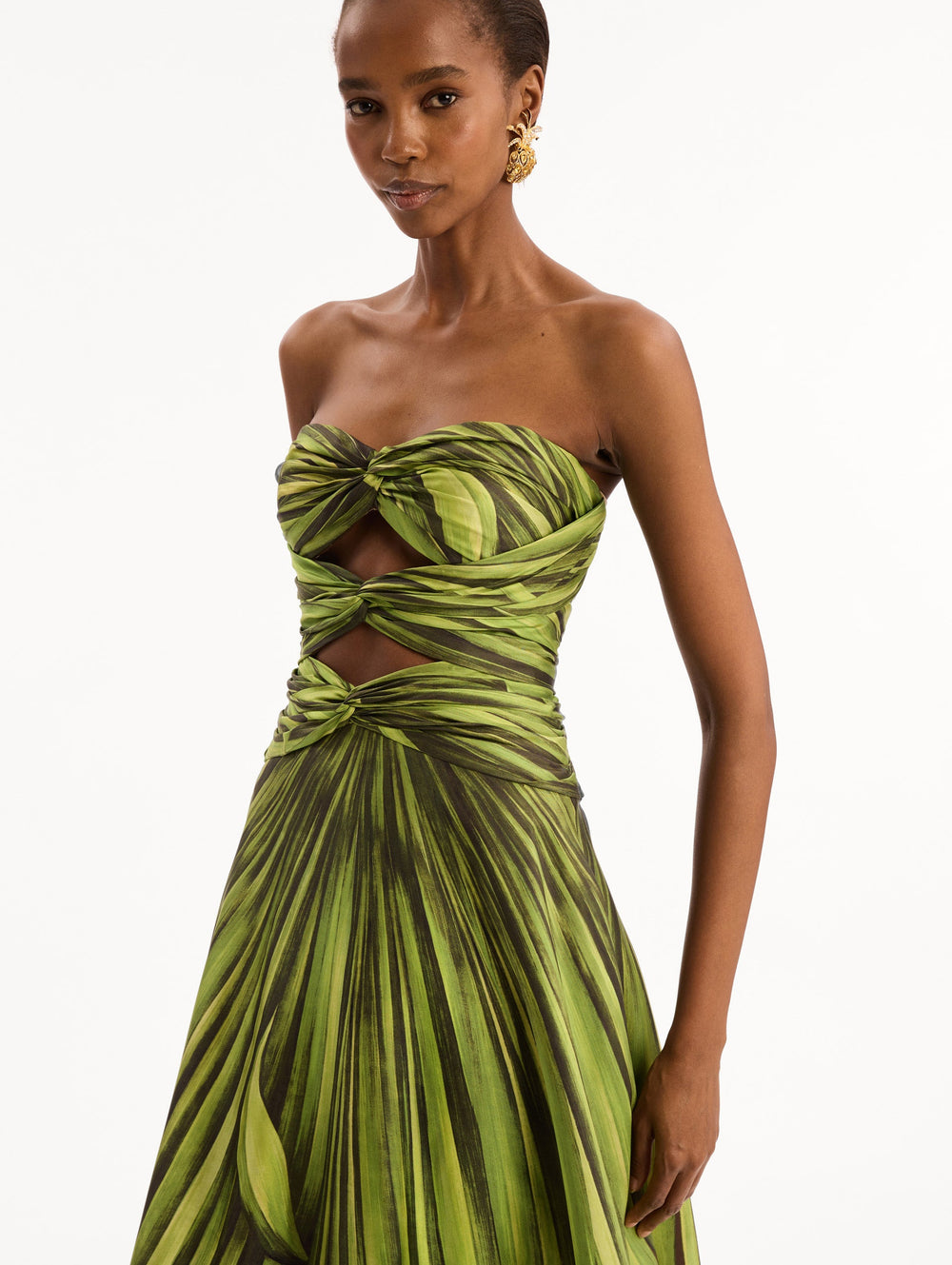 Oscar de la Renta Palm Leaves Silk Twill Cocktail Dress