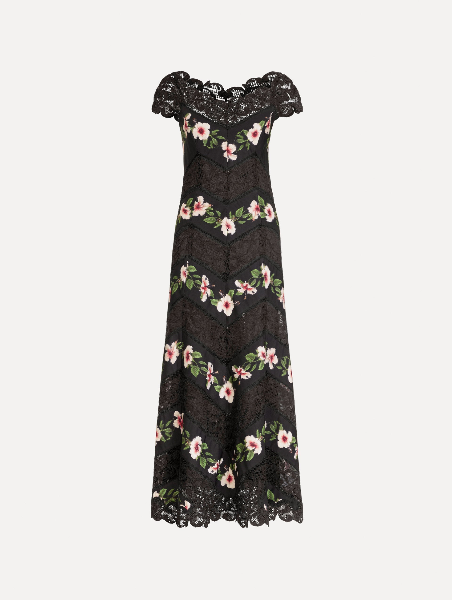 Oscar de la Renta Chiné Hibiscus Striped Faille Midi Dress