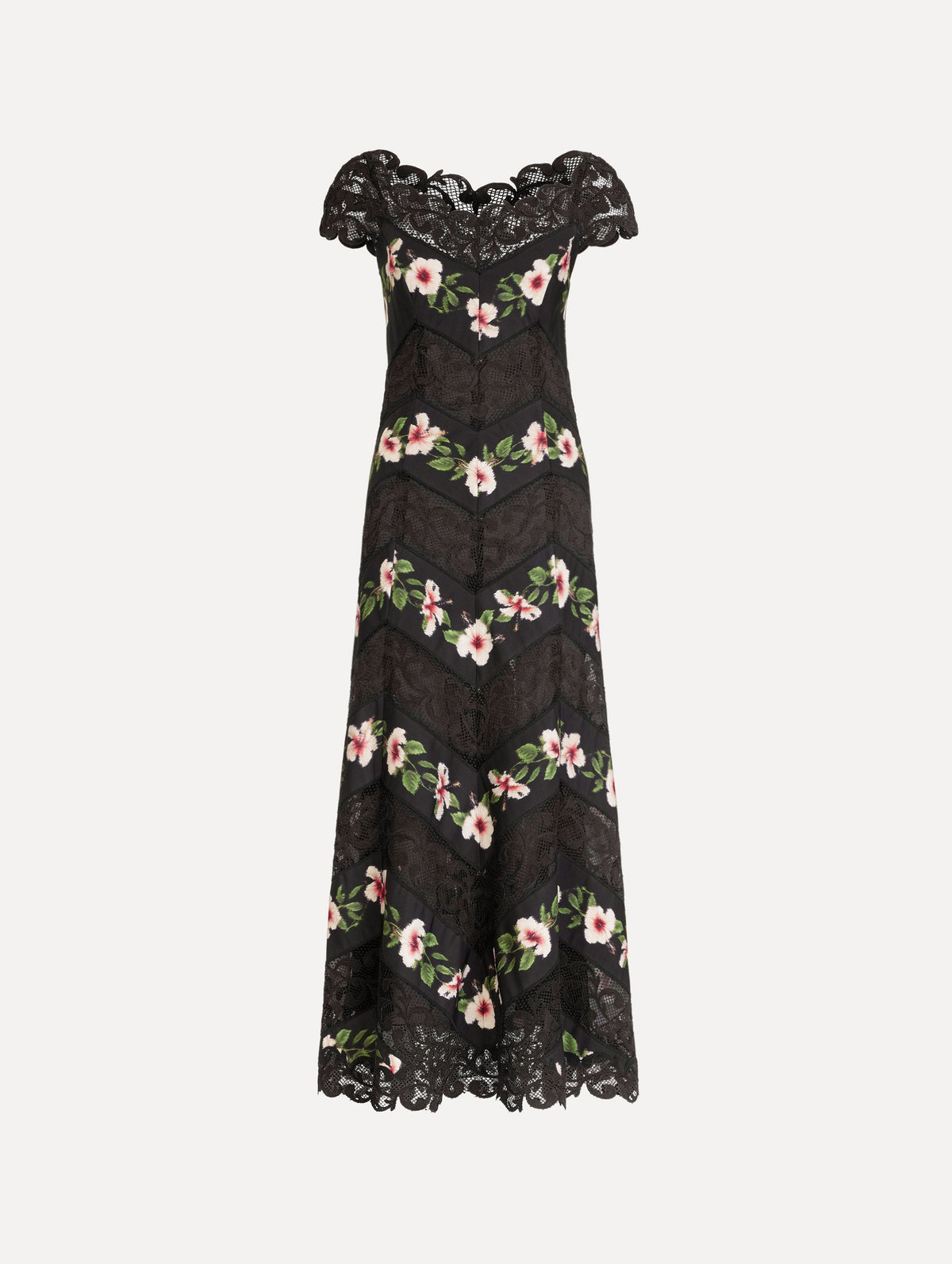 Oscar de la Renta Chiné Hibiscus Striped Faille Midi Dress