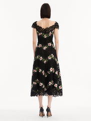 Oscar de la Renta Chiné Hibiscus Striped Faille Midi Dress