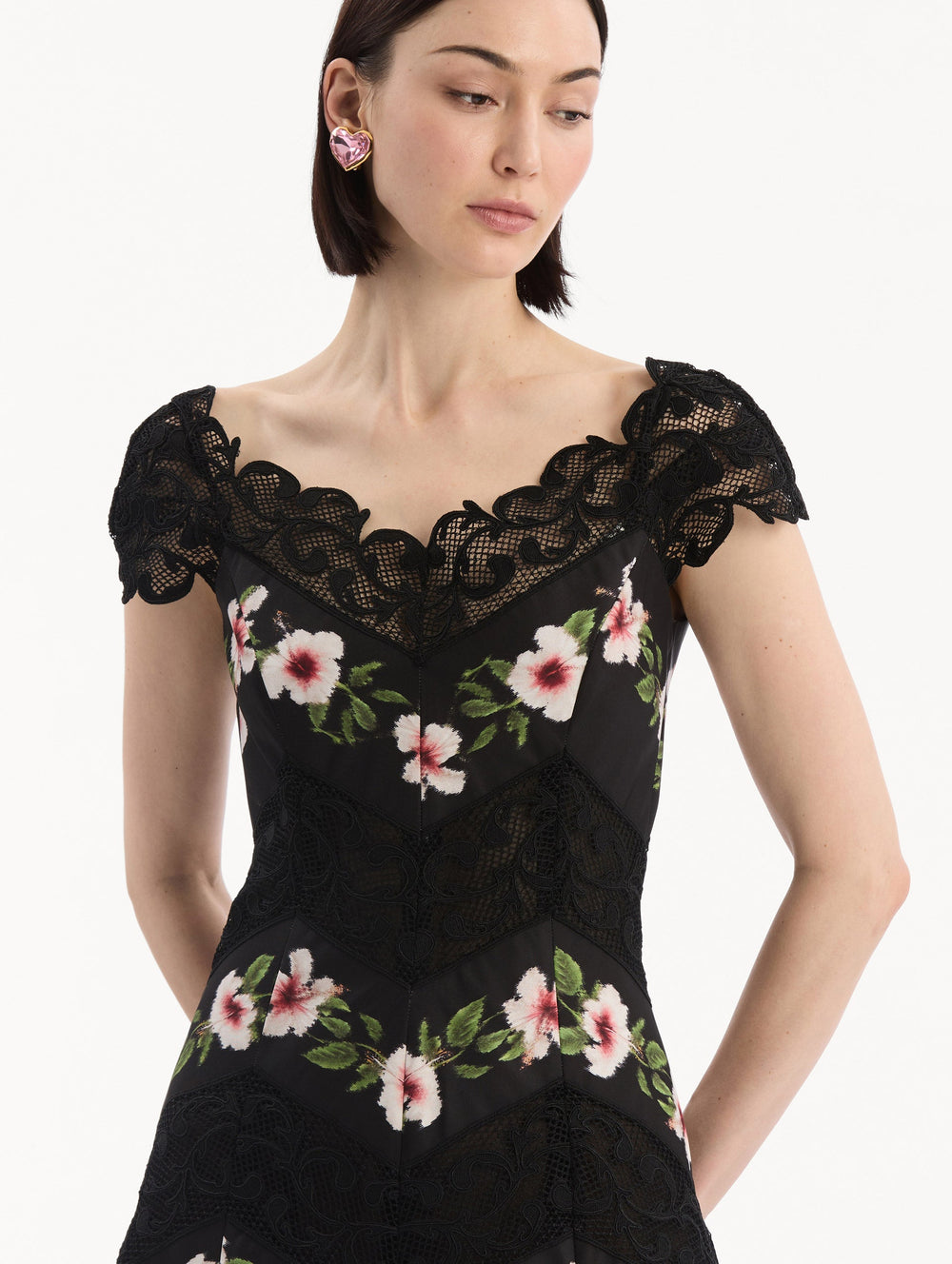 Oscar de la Renta Chiné Hibiscus Striped Faille Midi Dress