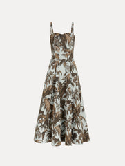 Oscar de la Renta Chiné Palm Leaves Cotton Poplin Dress