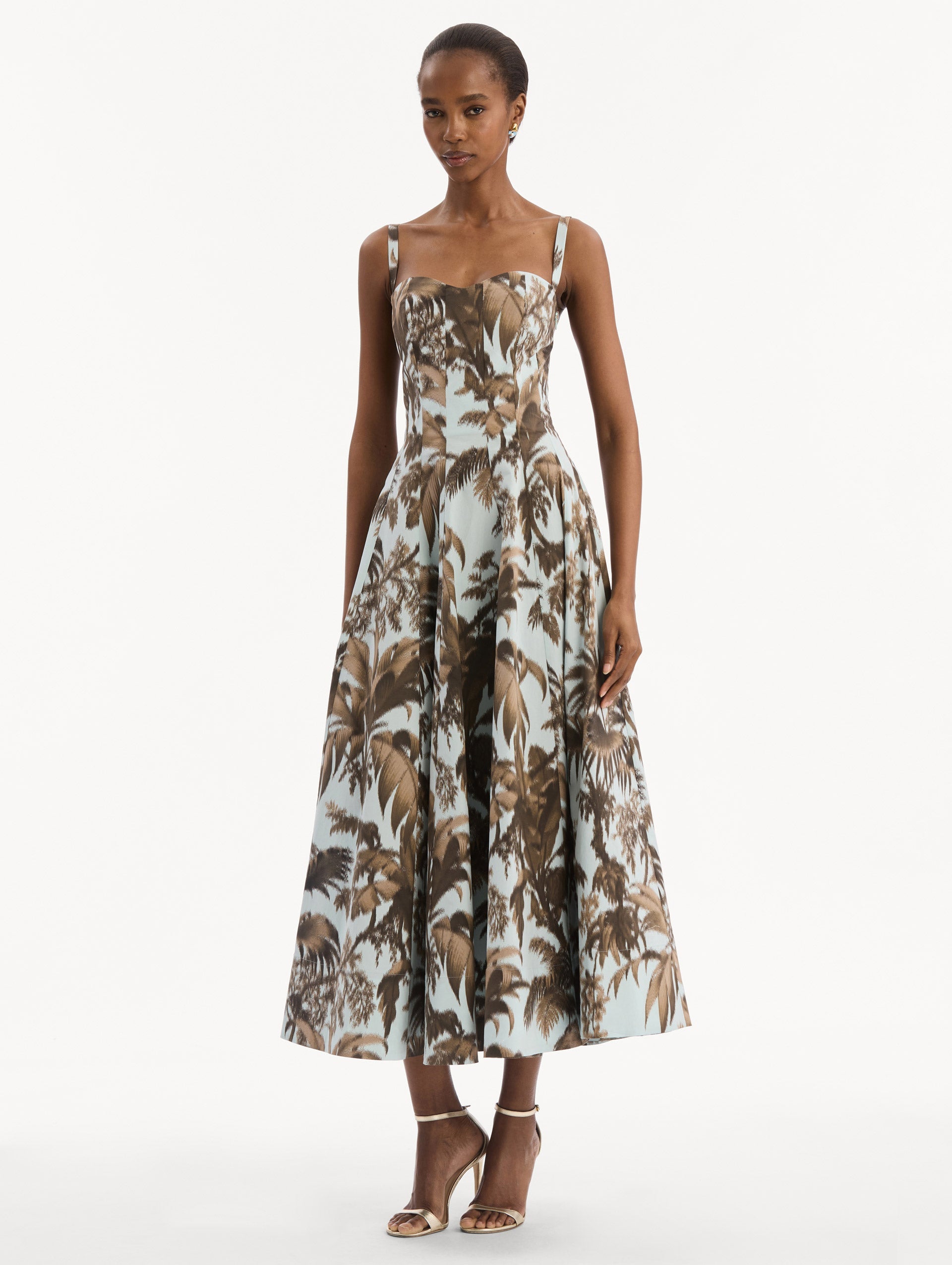 Oscar de la Renta Chiné Palm Leaves Cotton Poplin Dress