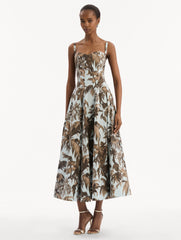 Oscar de la Renta Chiné Palm Leaves Cotton Poplin Dress