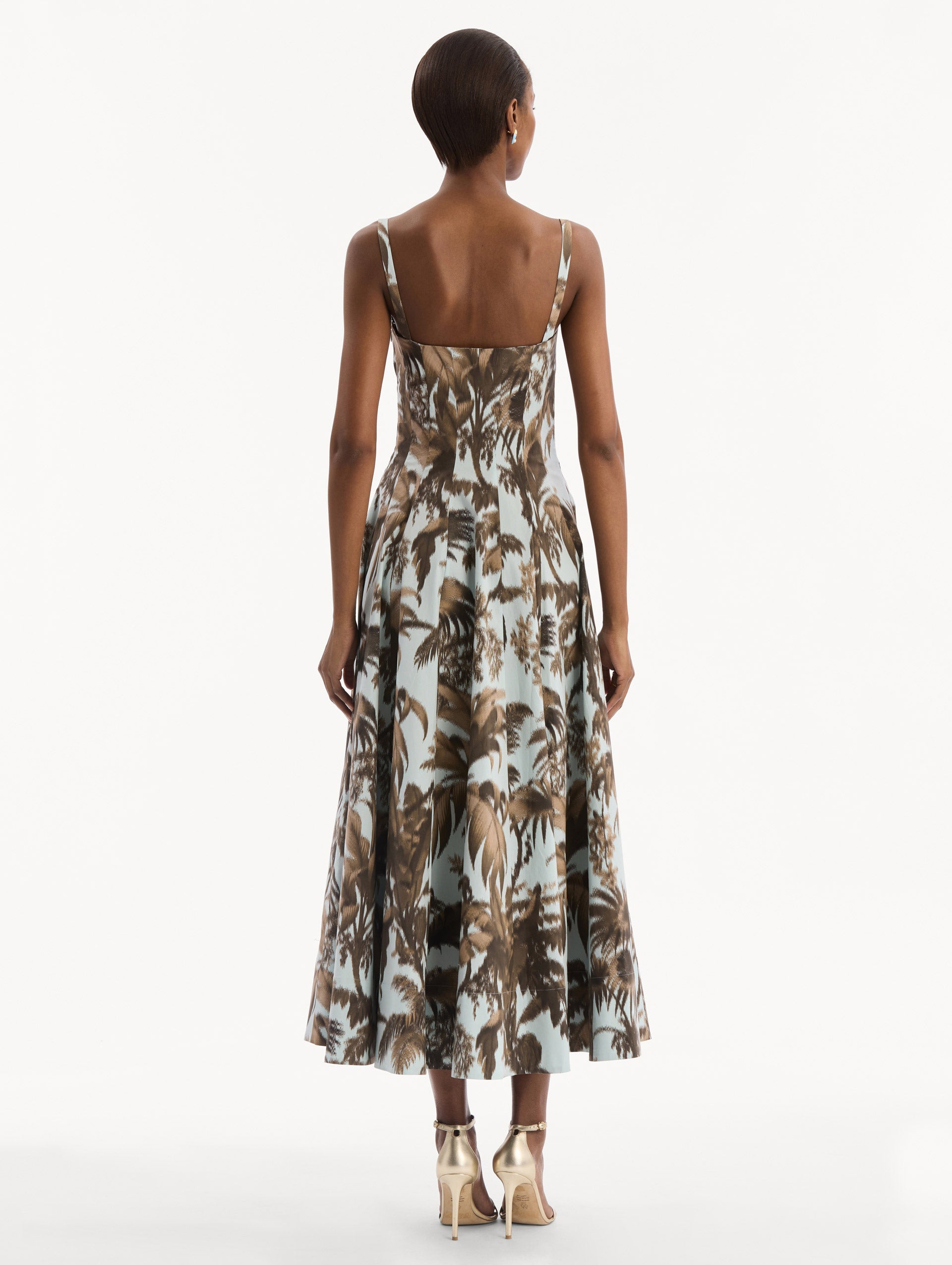 Oscar de la Renta Chiné Palm Leaves Cotton Poplin Dress