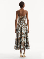 Oscar de la Renta Chiné Palm Leaves Cotton Poplin Dress