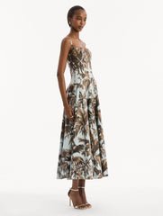 Oscar de la Renta Chiné Palm Leaves Cotton Poplin Dress