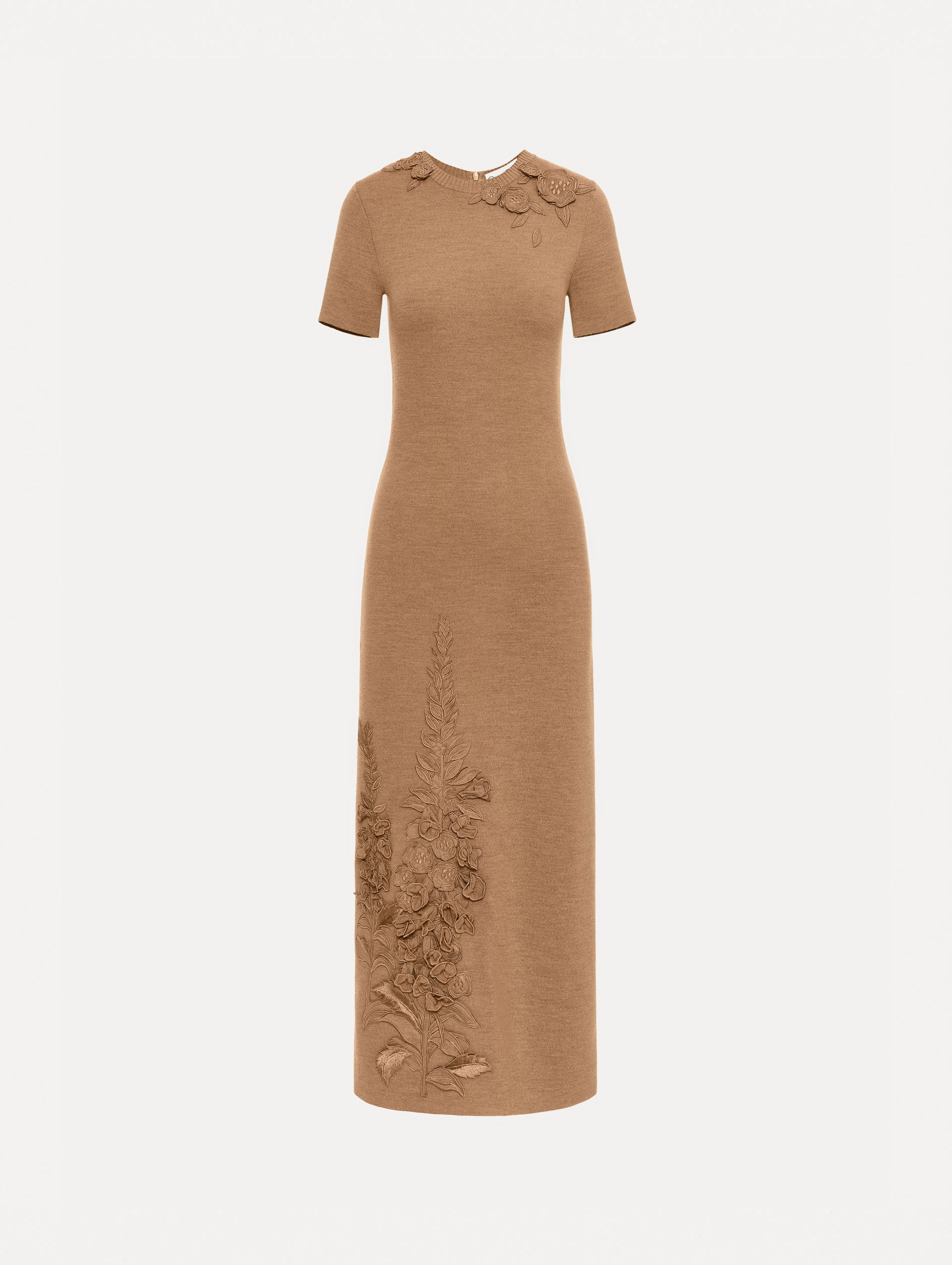 Oscar de la Renta Foxglove Embroidered Knit Dress
