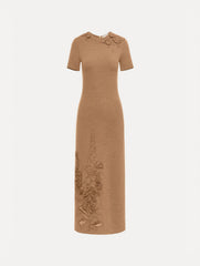 Oscar de la Renta Foxglove Embroidered Knit Dress