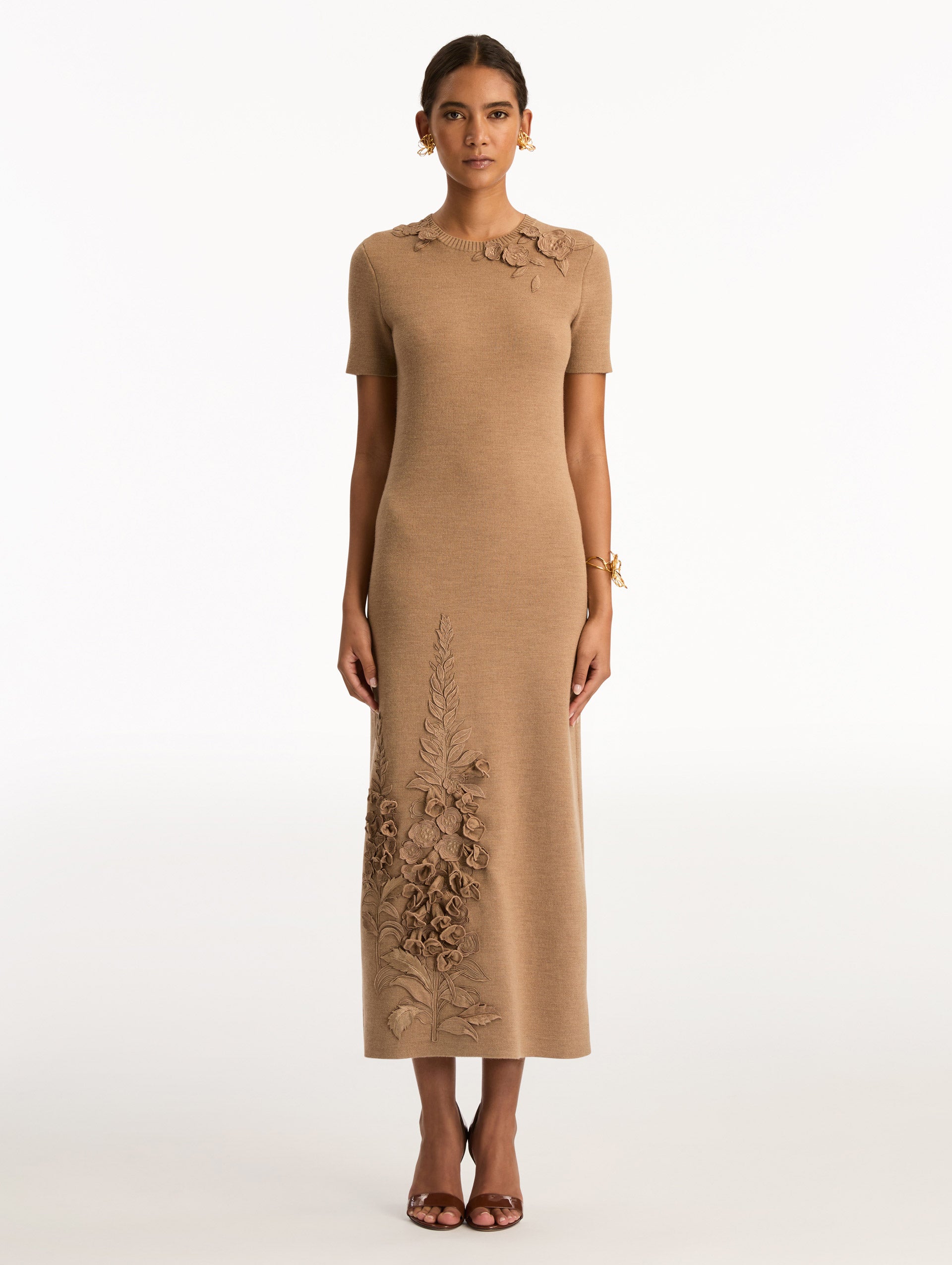 Oscar de la Renta Foxglove Embroidered Knit Dress