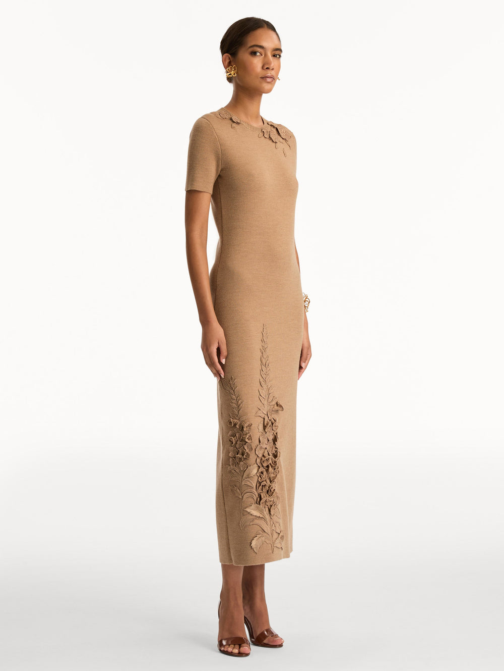 Oscar de la Renta Foxglove Embroidered Knit Dress