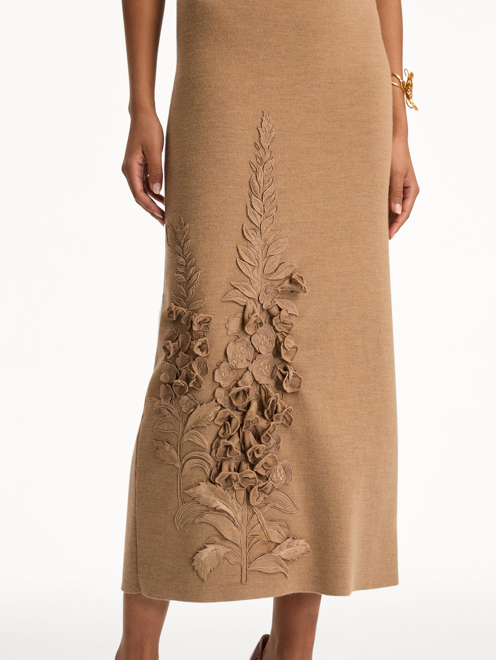 Oscar de la Renta Foxglove Embroidered Knit Dress