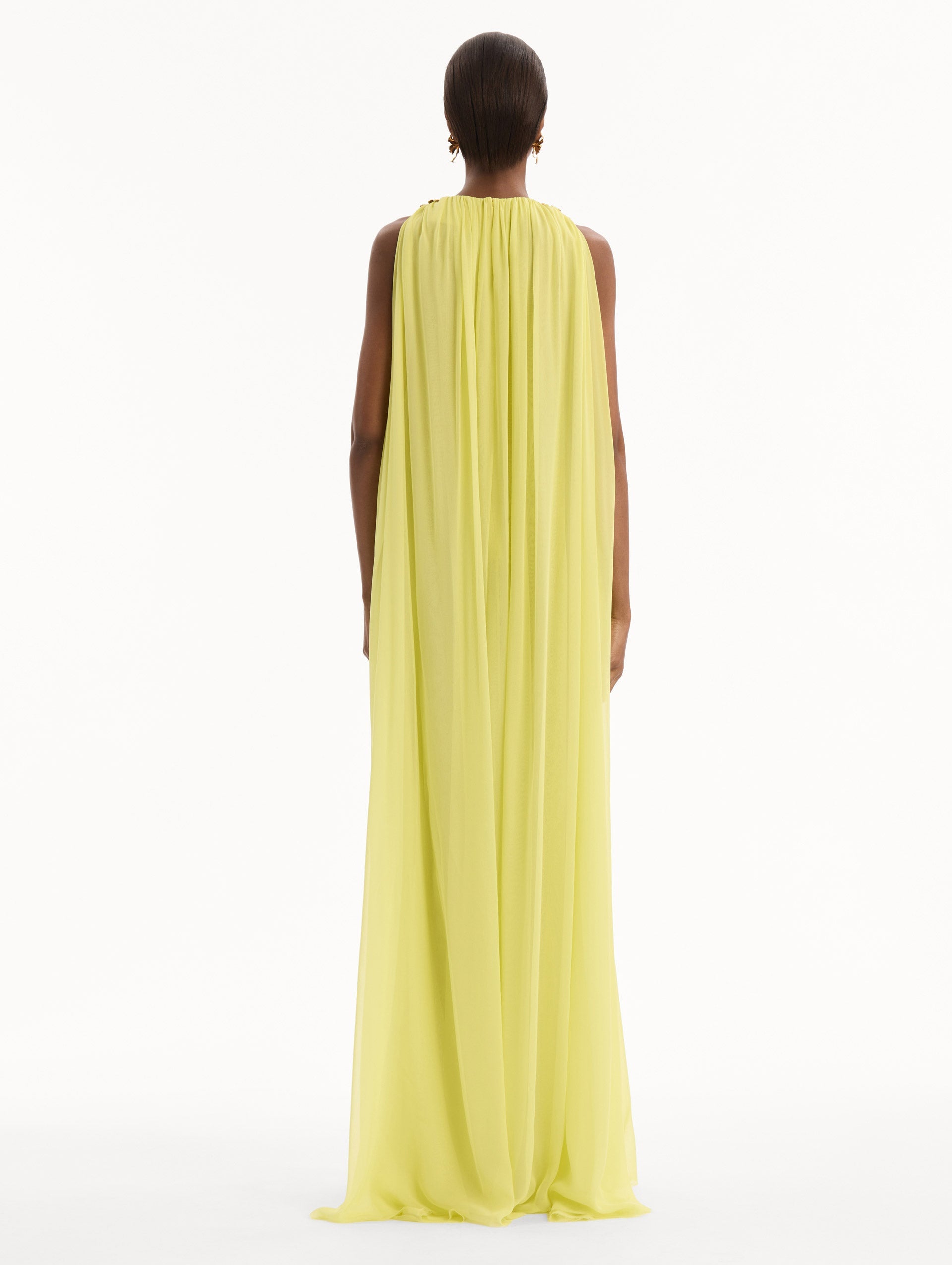 Oscar de la Renta Hibiscus-Detail Silk Chiffon Caftan