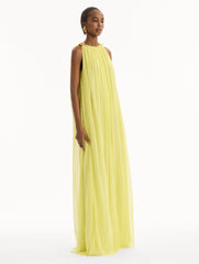 Oscar de la Renta Hibiscus-Detail Silk Chiffon Caftan