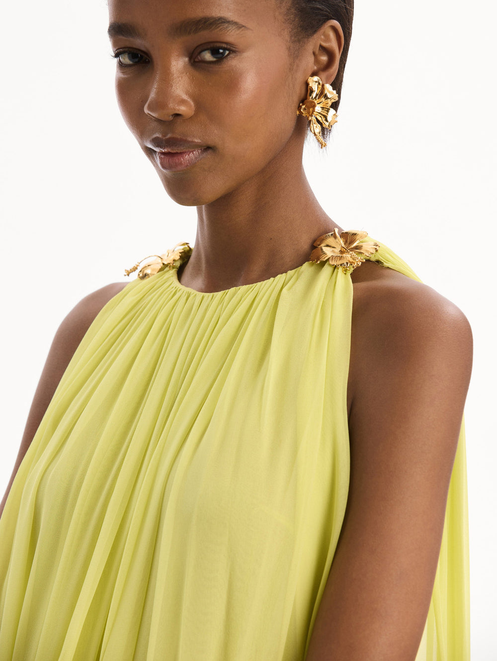 Oscar de la Renta Hibiscus-Detail Silk Chiffon Caftan