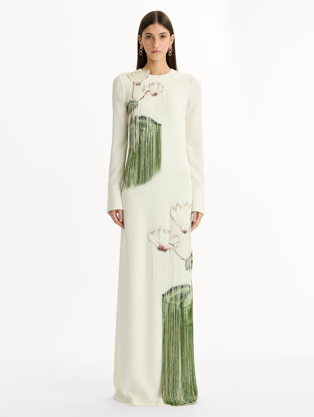 Oscar de la Renta Chiné Cyclamen Threadwork Fringe Caftan