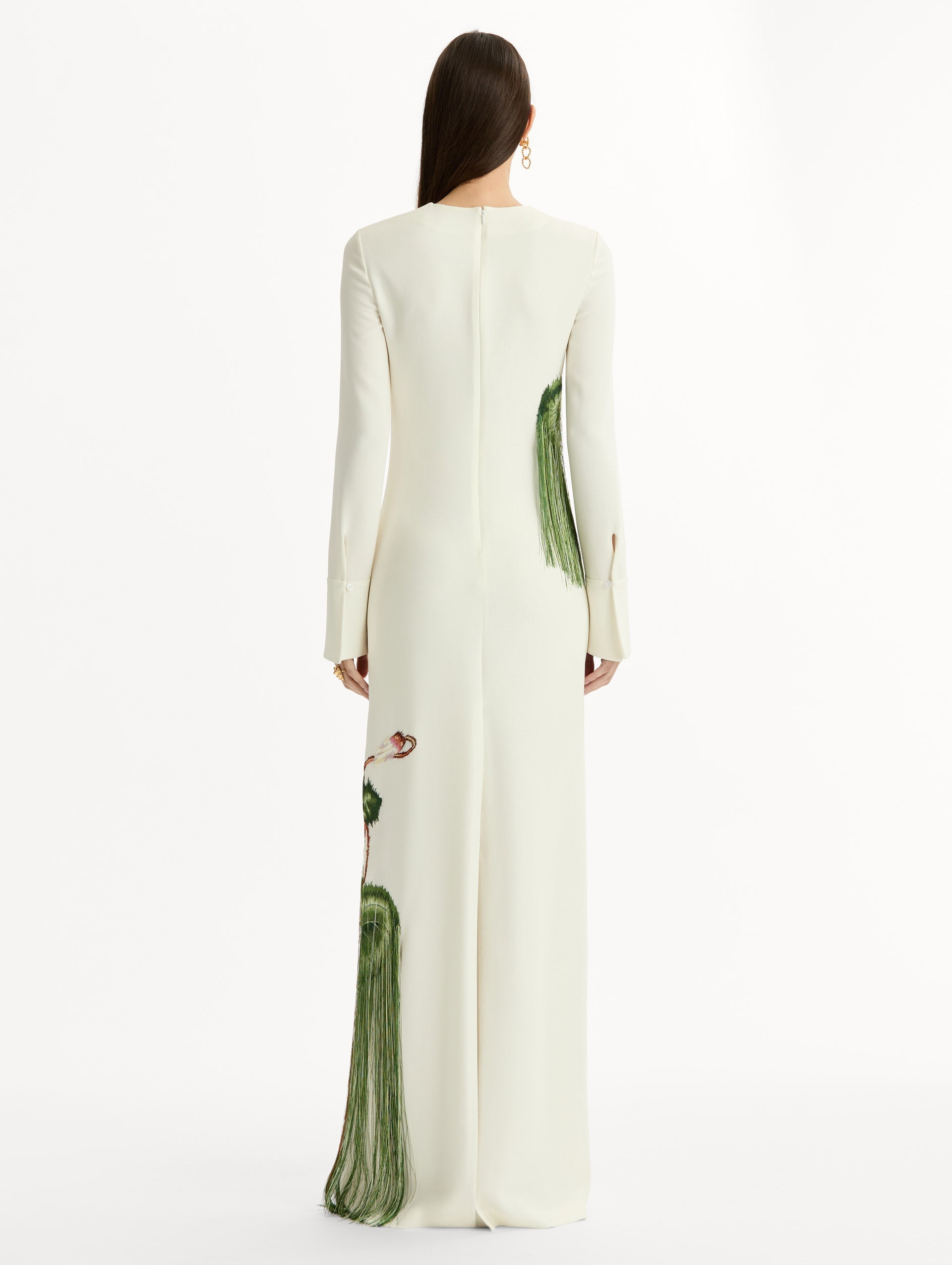 Oscar de la Renta Chiné Cyclamen Threadwork Fringe Caftan