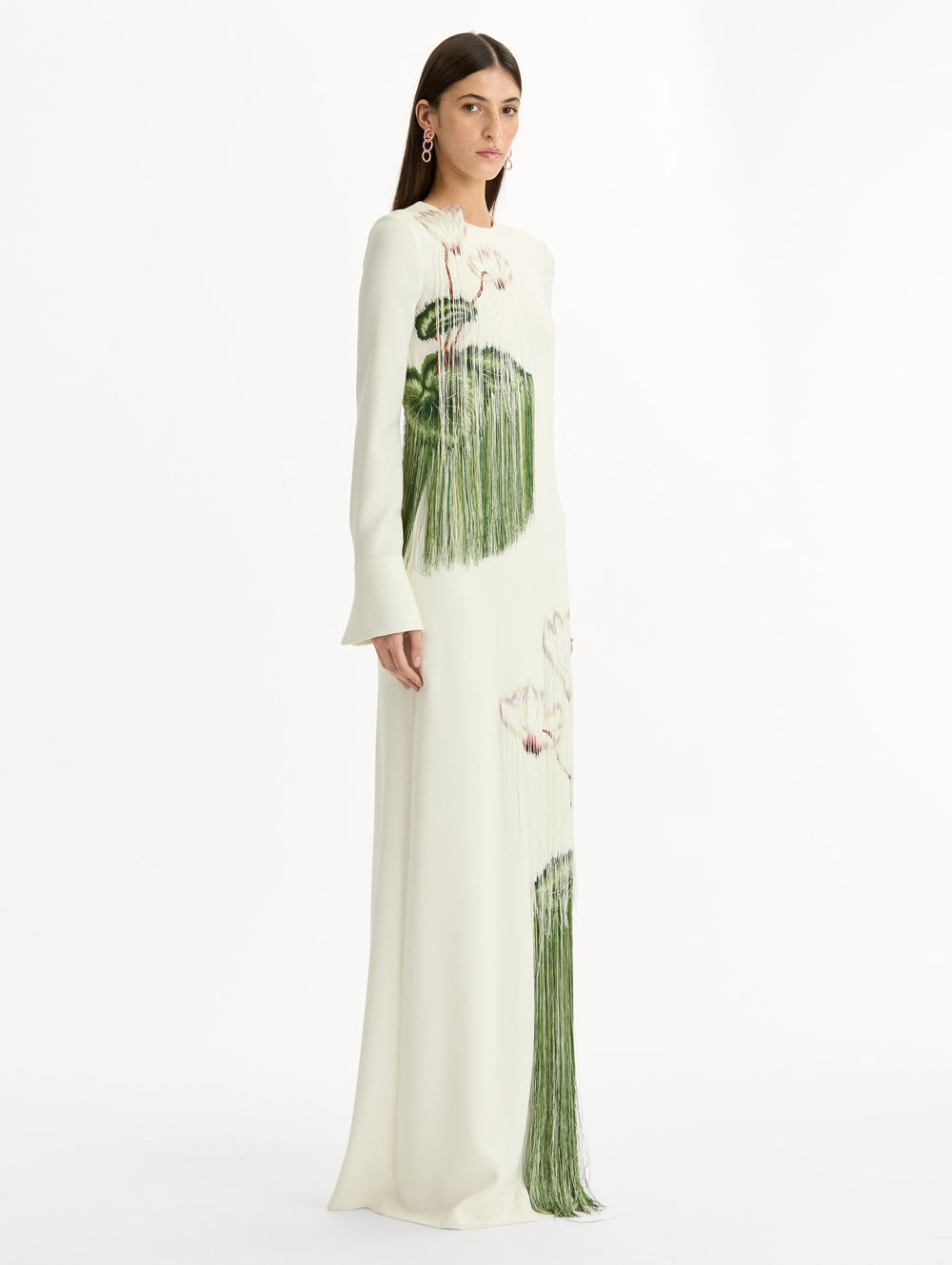 Oscar de la Renta Chiné Cyclamen Threadwork Fringe Caftan
