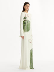Oscar de la Renta Chiné Cyclamen Threadwork Fringe Caftan