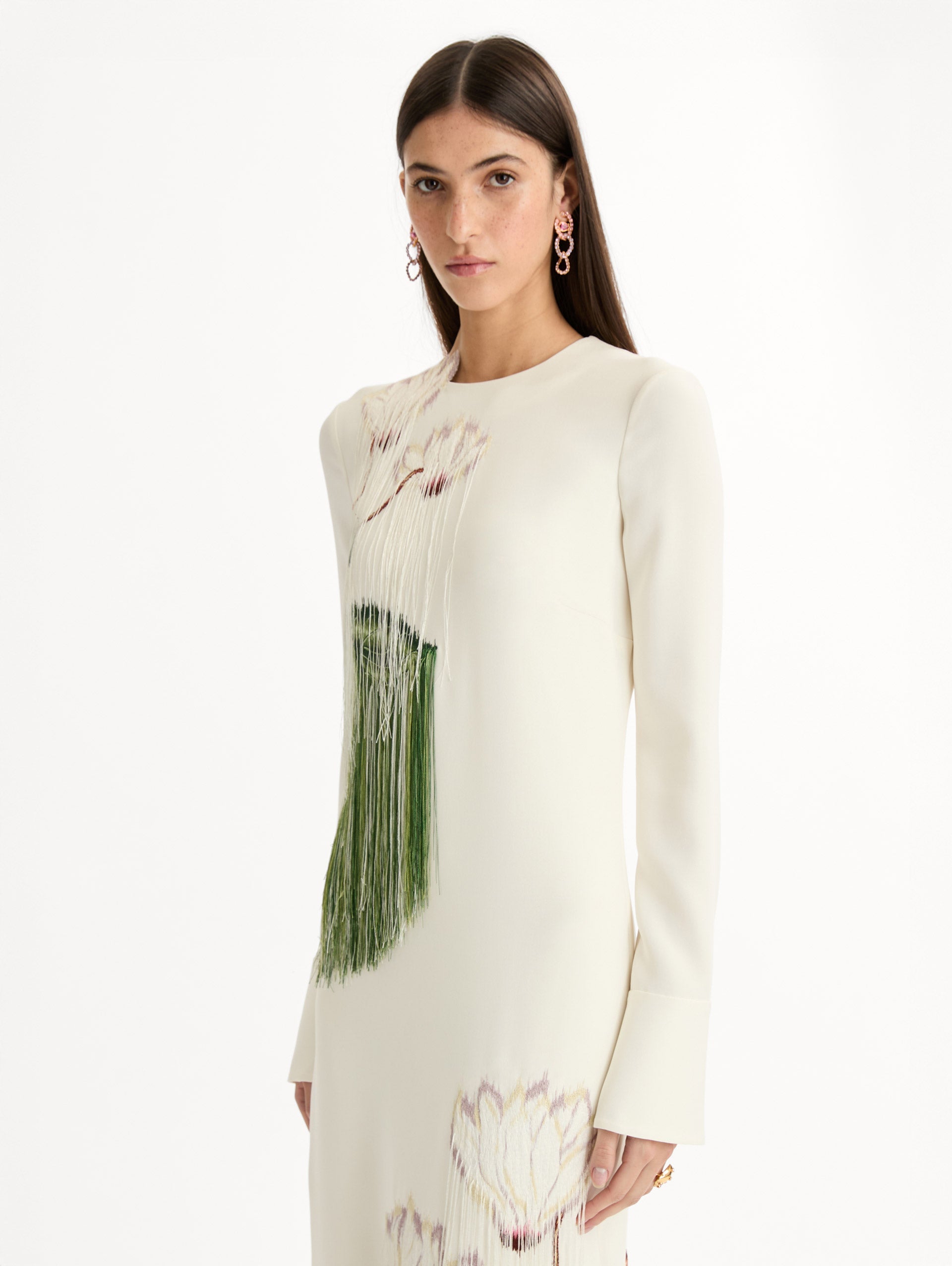 Oscar de la Renta Chiné Cyclamen Threadwork Fringe Caftan