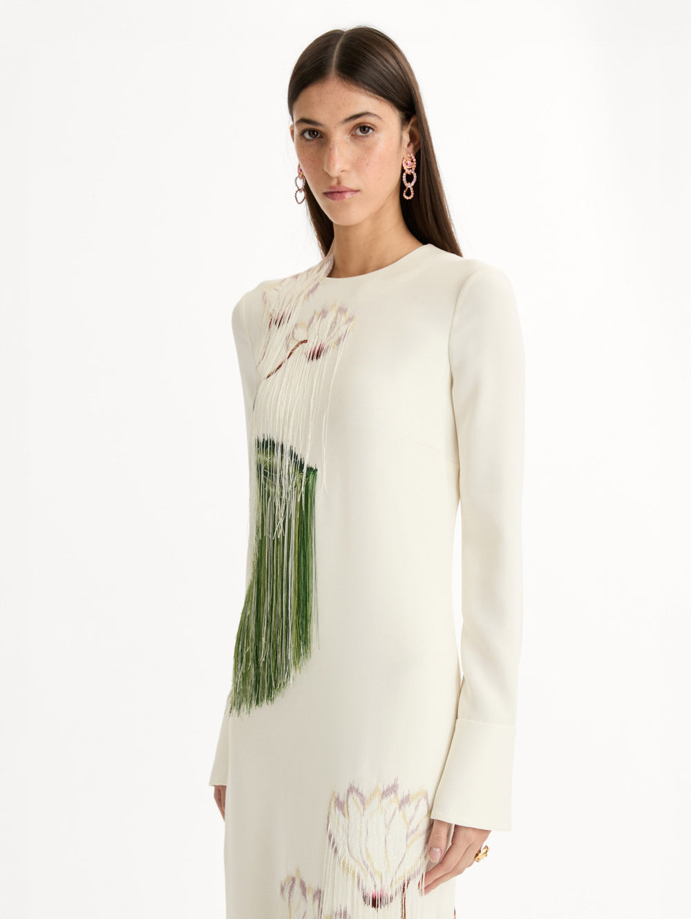 Oscar de la Renta Chiné Cyclamen Threadwork Fringe Caftan