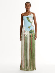 Oscar de la Renta Chiné Cyclamen Threadwork Fringe Gown