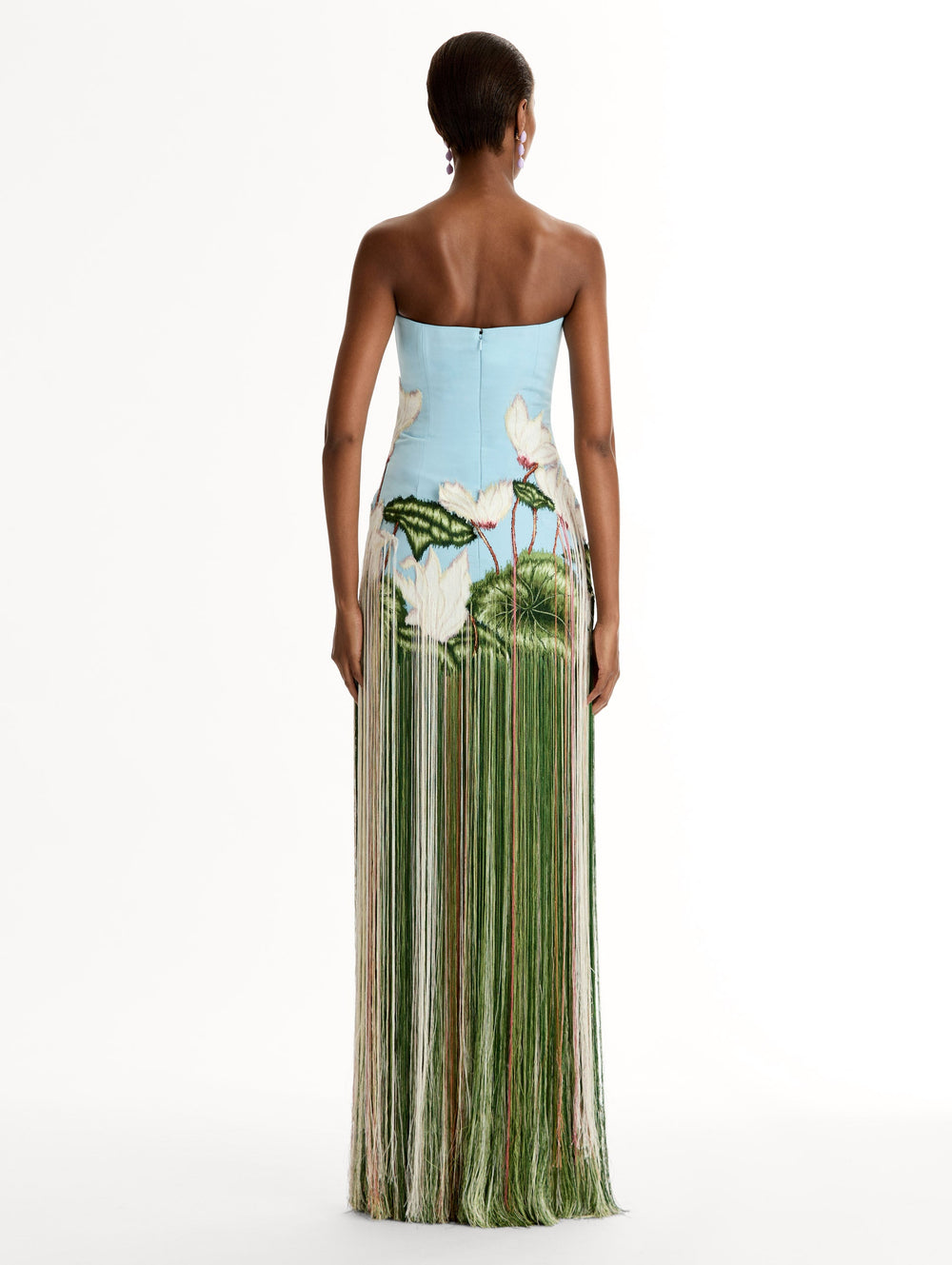 Oscar de la Renta Chiné Cyclamen Threadwork Fringe Gown