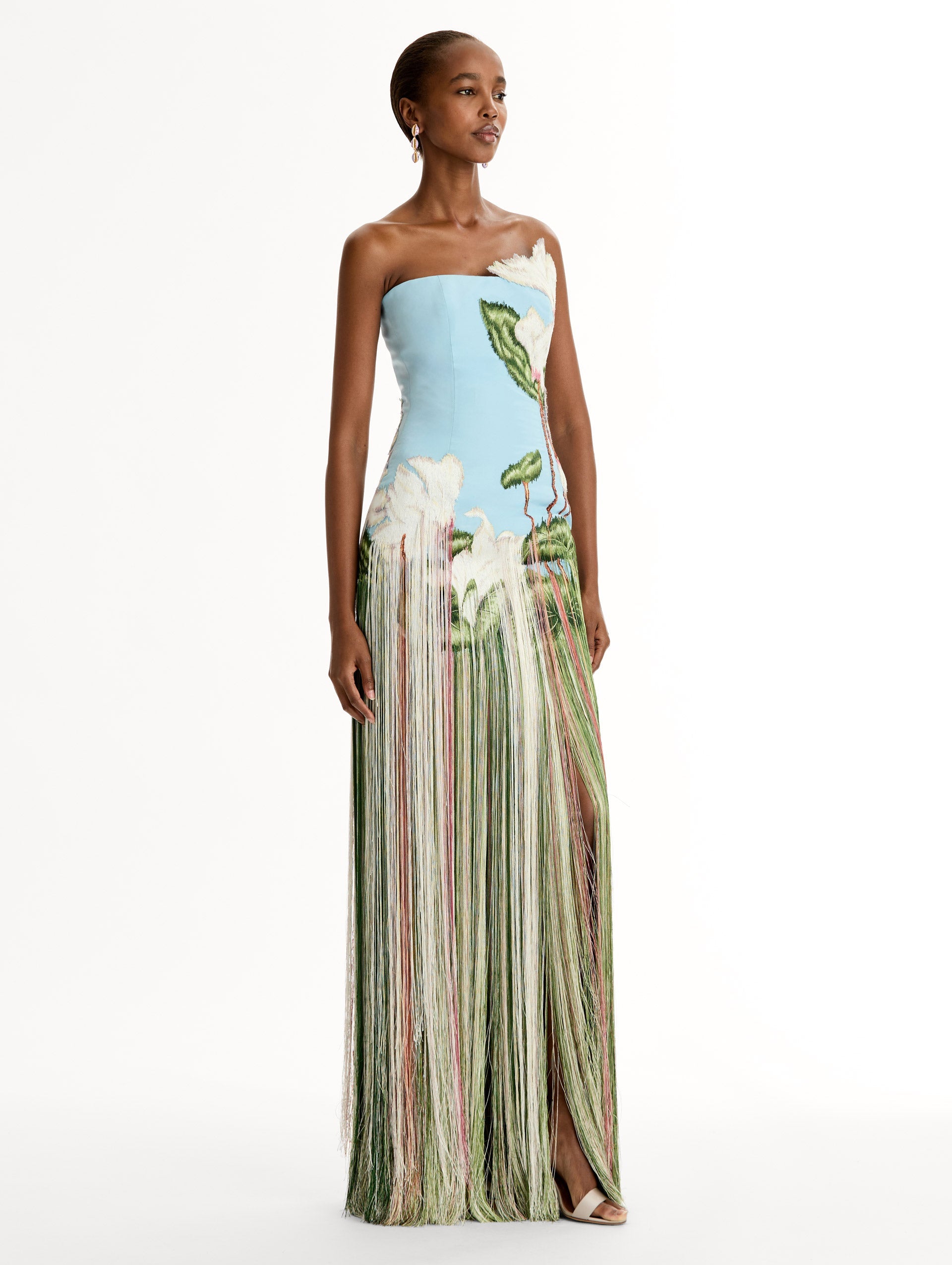 Oscar de la Renta Chiné Cyclamen Threadwork Fringe Gown