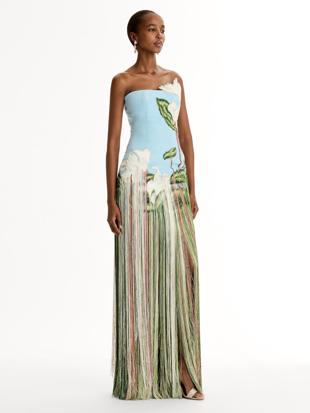 Oscar de la Renta Chiné Cyclamen Threadwork Fringe Gown