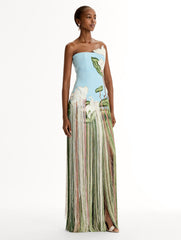 Oscar de la Renta Chiné Cyclamen Threadwork Fringe Gown