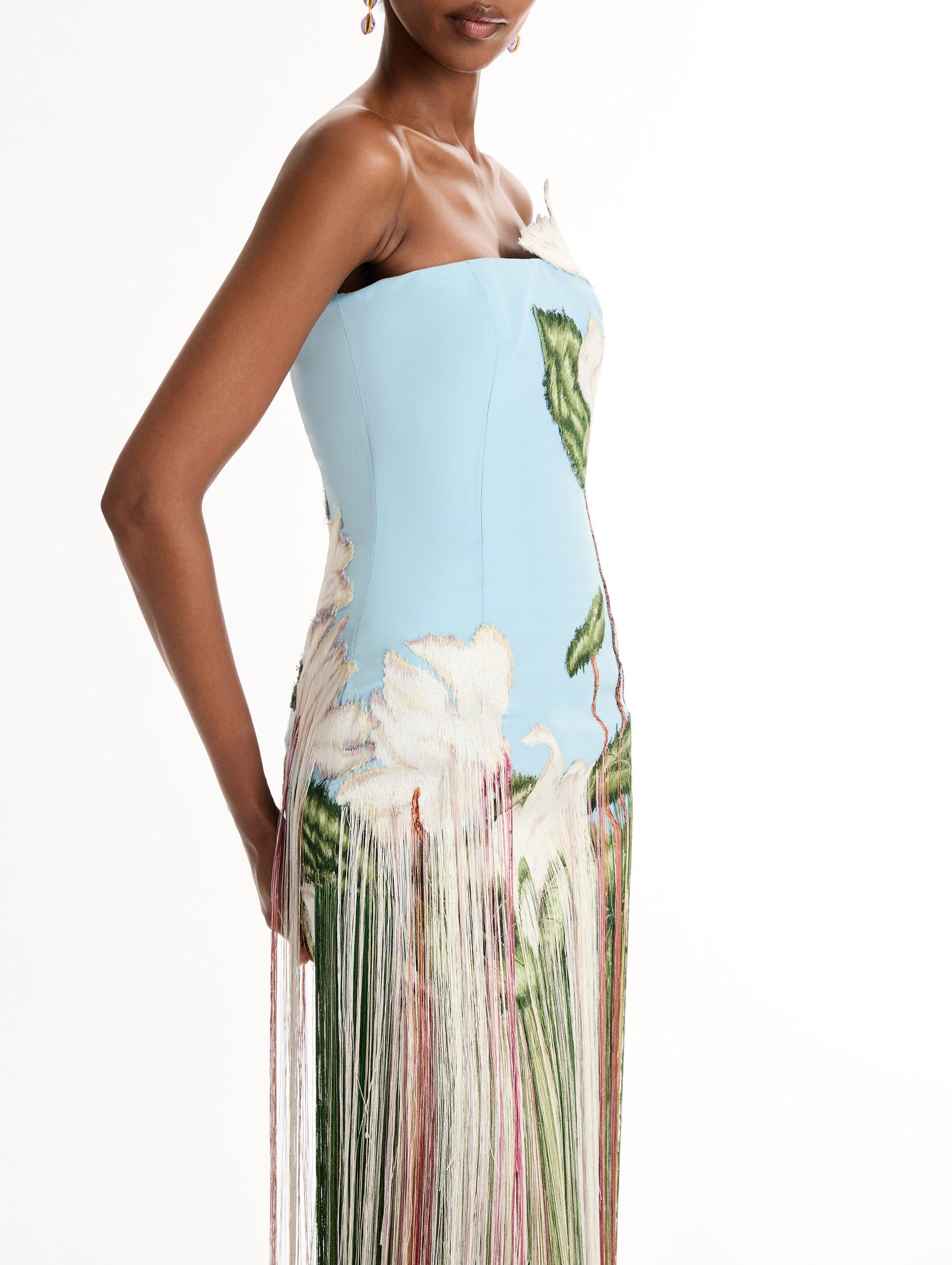 Oscar de la Renta Chiné Cyclamen Threadwork Fringe Gown
