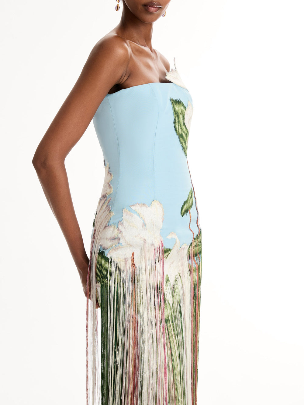 Oscar de la Renta Chiné Cyclamen Threadwork Fringe Gown
