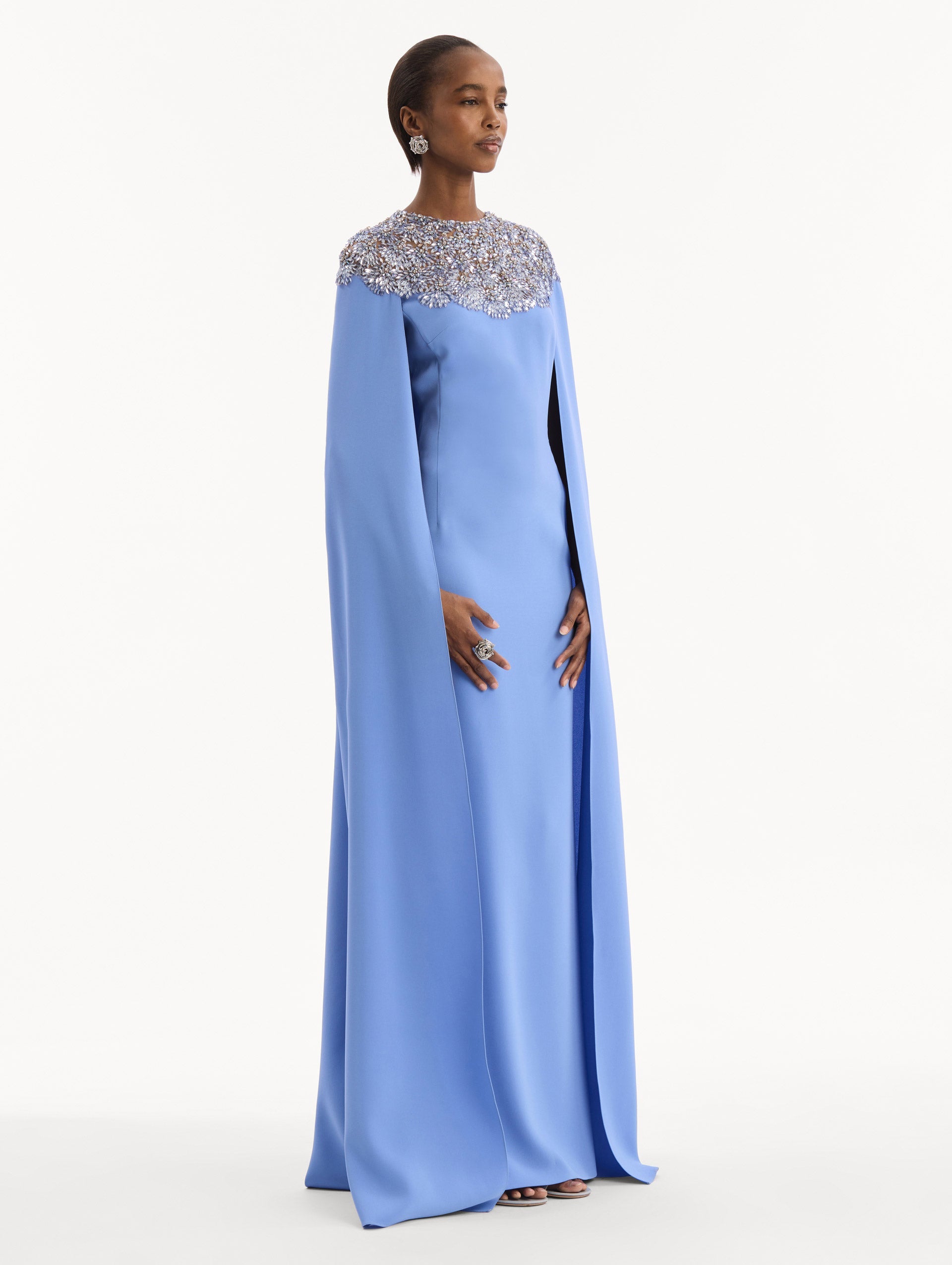 Oscar de la Renta Crystal & Glass Embroidered Caftan