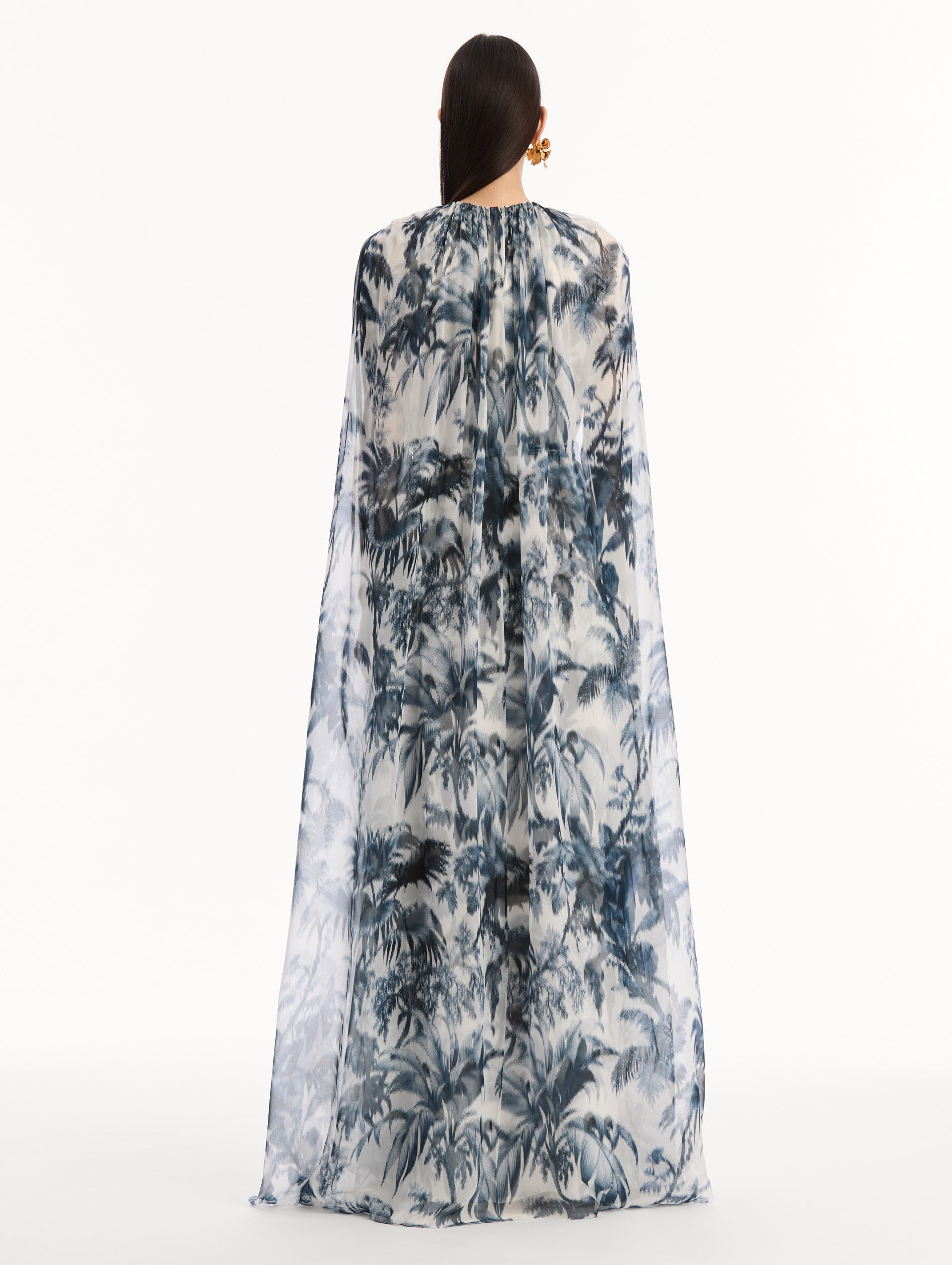 Oscar de la Renta Chiné Palm Leaves Silk Caftan