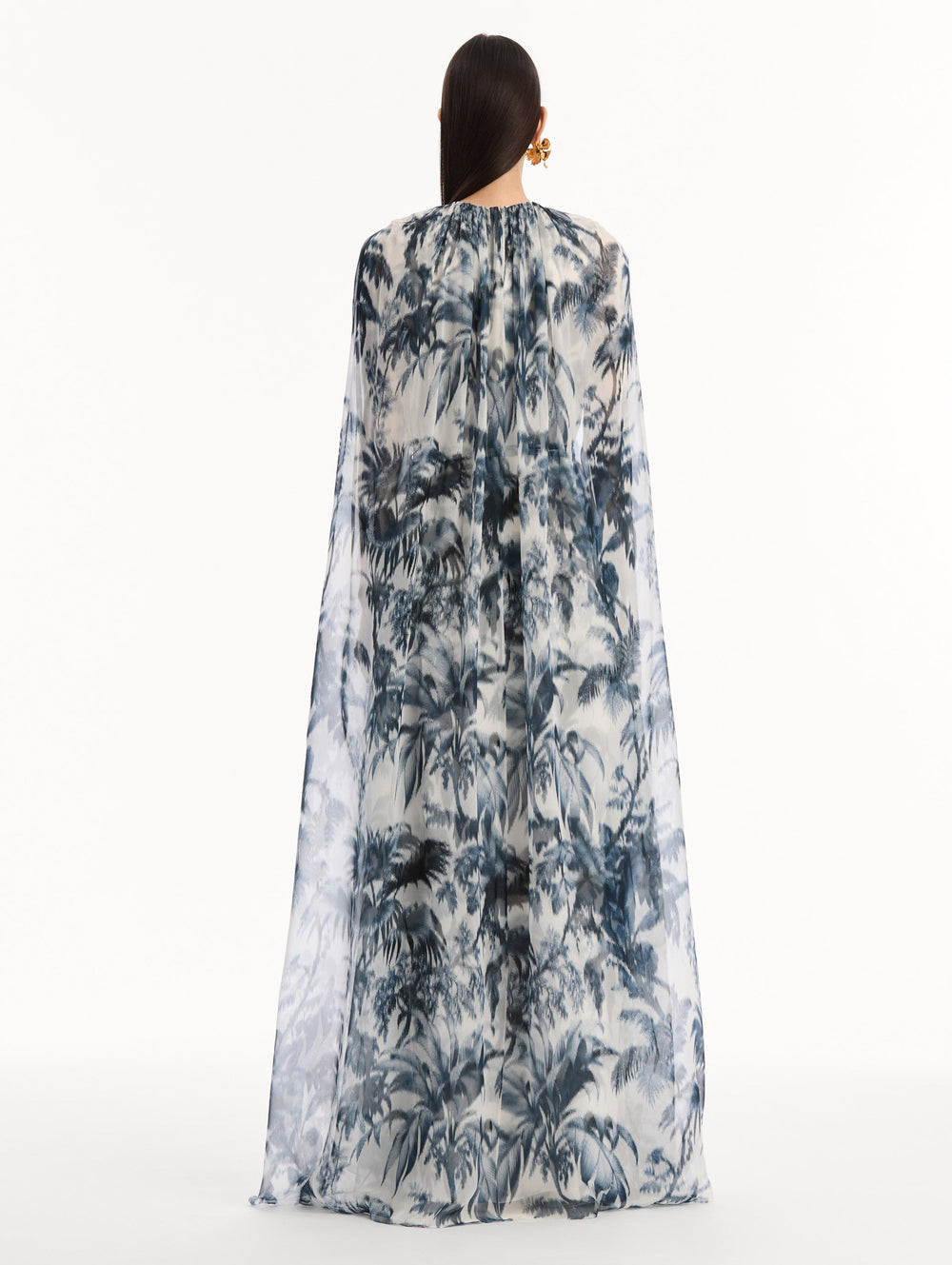 Oscar de la Renta Chiné Palm Leaves Silk Caftan