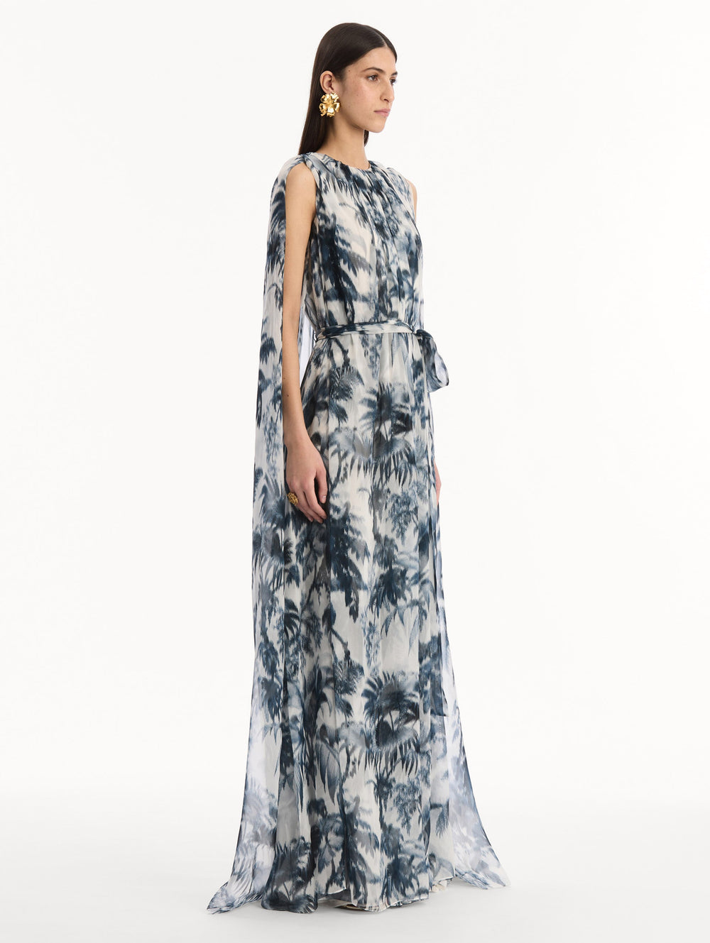 Oscar de la Renta Chiné Palm Leaves Silk Caftan