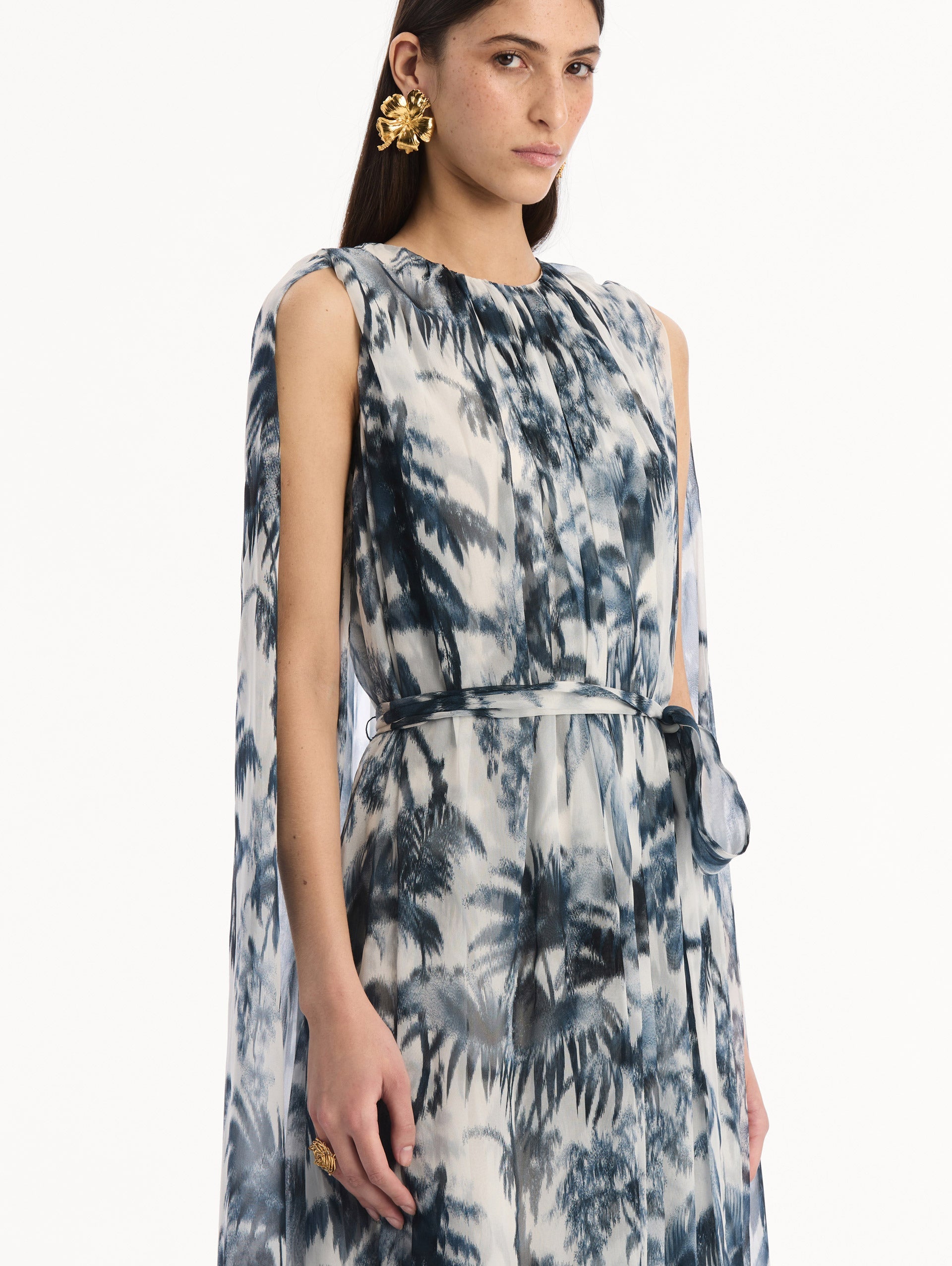 Oscar de la Renta Chiné Palm Leaves Silk Caftan