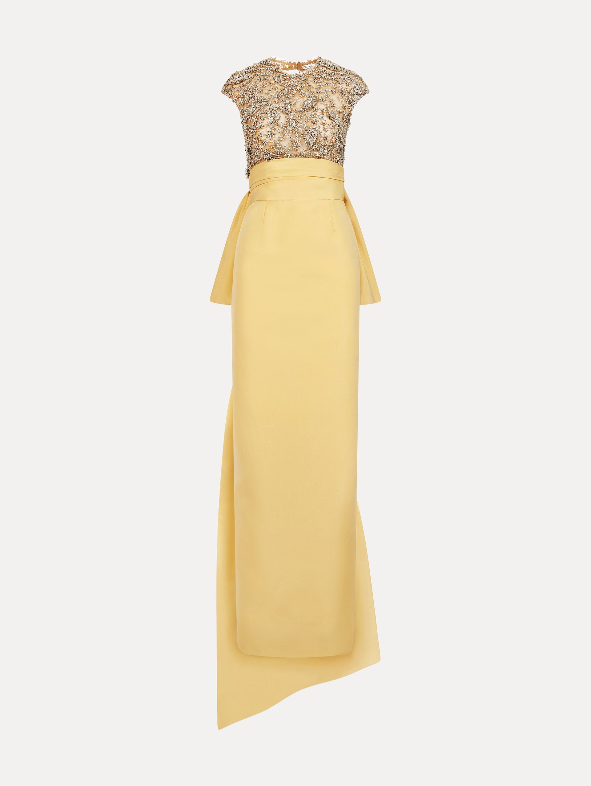 Oscar de la Renta Porcelain Flower Embroidered Short-Sleeve Gown