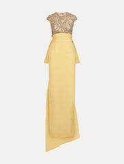 Oscar de la Renta Porcelain Flower Embroidered Short-Sleeve Gown