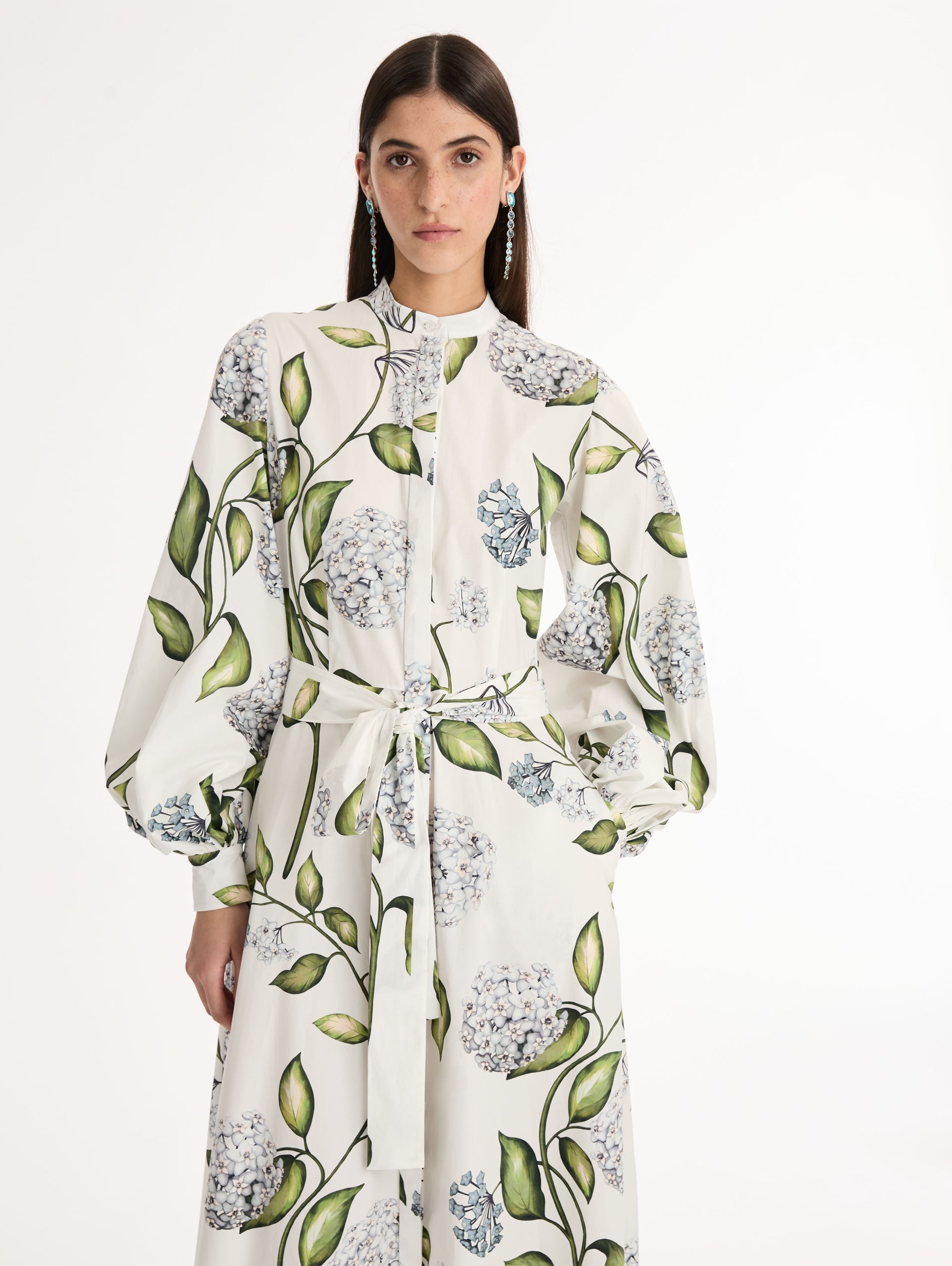 Oscar de la Renta Porcelain Flower Cotton Poplin Caftan