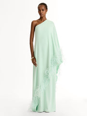 Oscar de la Renta Point d’Esprit Feather Embroidered Caftan