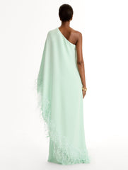 Oscar de la Renta Point d’Esprit Feather Embroidered Caftan